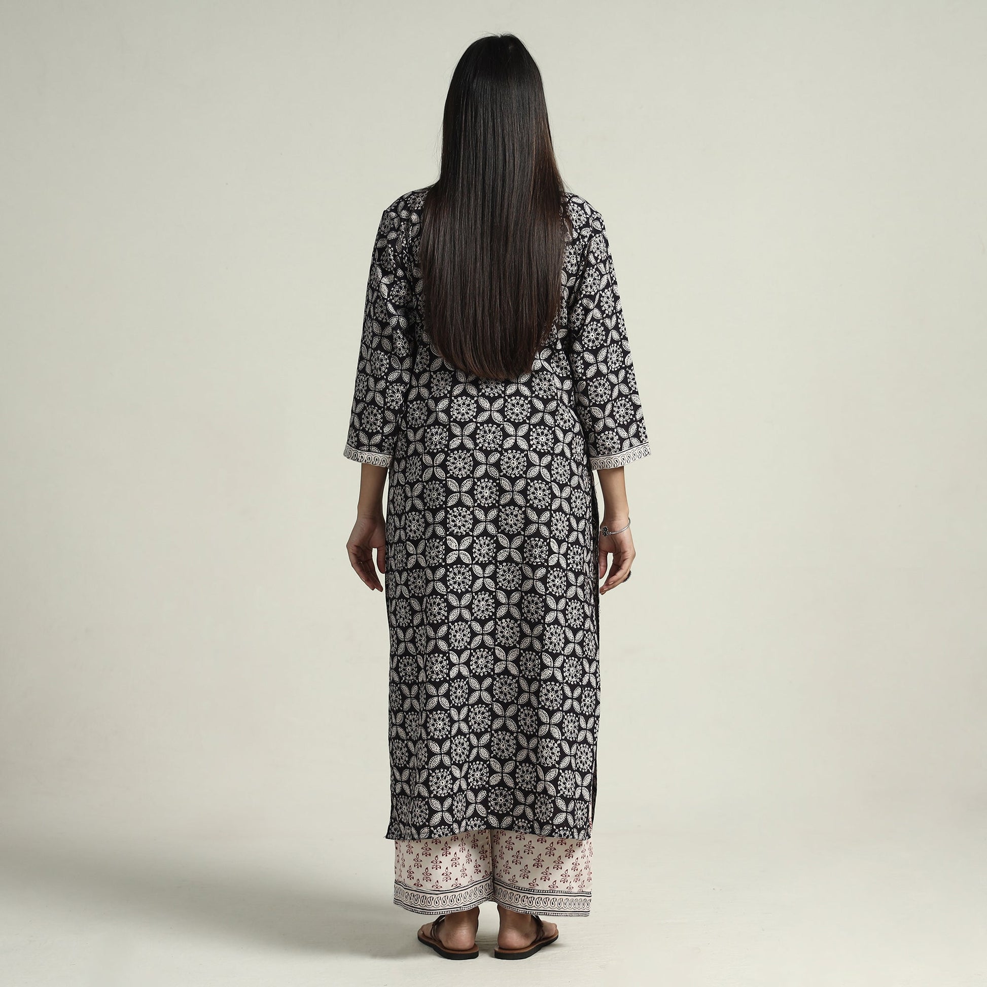 Black - Bagh Block Printed Cotton Kurta with Palazzo & Dupatta Set 04