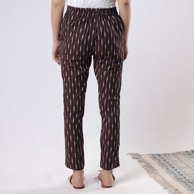 Brown - Pochampally Ikat Cotton Tapered Casual Pant for Women