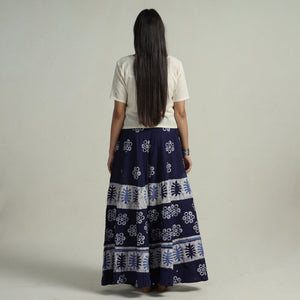 Blue - Hand Batik Printed Running Stitch Cotton Long Skirt 77