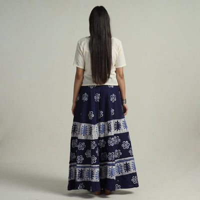 Blue - Hand Batik Printed Running Stitch Cotton Long Skirt 77