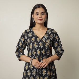 Black - Hand Batik Printed Cotton A-Line Kurta 03