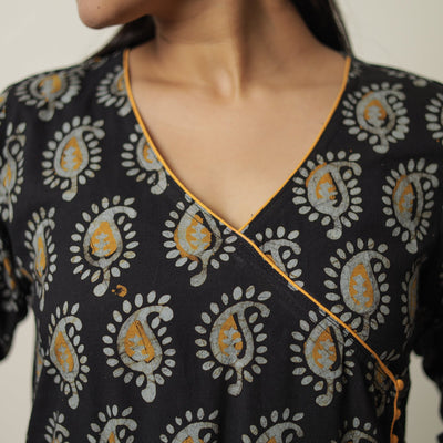 Black - Hand Batik Printed Cotton A-Line Kurta 03