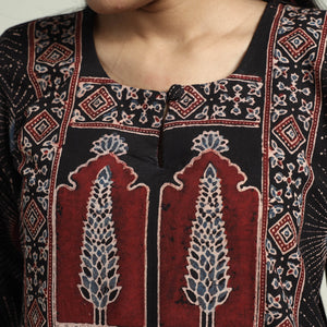Black - Ajrakh Block Printed Cotton Kurta With Palazzo & Dupatta Set