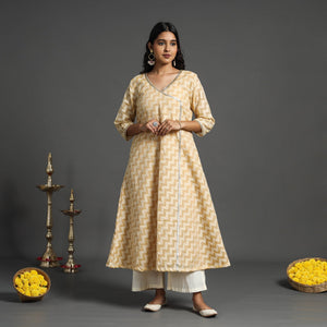 Beige - Handwoven Cutwork Cotton Banarasi Kurta 05