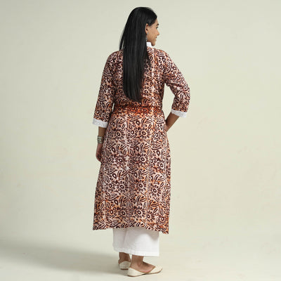 Brown - Hand Batik Printed Cotton Kurta with Palazzo Set
