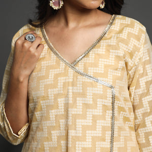 Beige - Handwoven Cutwork Cotton Banarasi Kurta 05