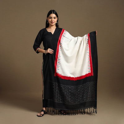 Black - Handloom Cotton Pochampally Ikat Dupatta 03