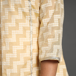 Beige - Handwoven Cutwork Cotton Banarasi Kurta 05