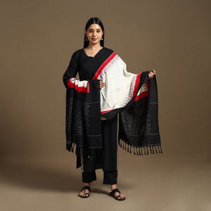 Black - Handloom Cotton Pochampally Ikat Dupatta 03