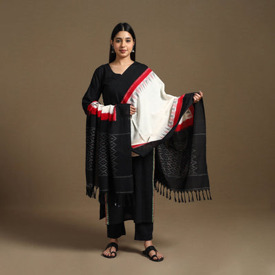 Black - Handloom Cotton Pochampally Ikat Dupatta 03