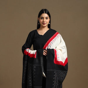 Black - Handloom Cotton Pochampally Ikat Dupatta 03