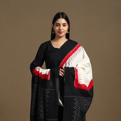 Black - Handloom Cotton Pochampally Ikat Dupatta 03