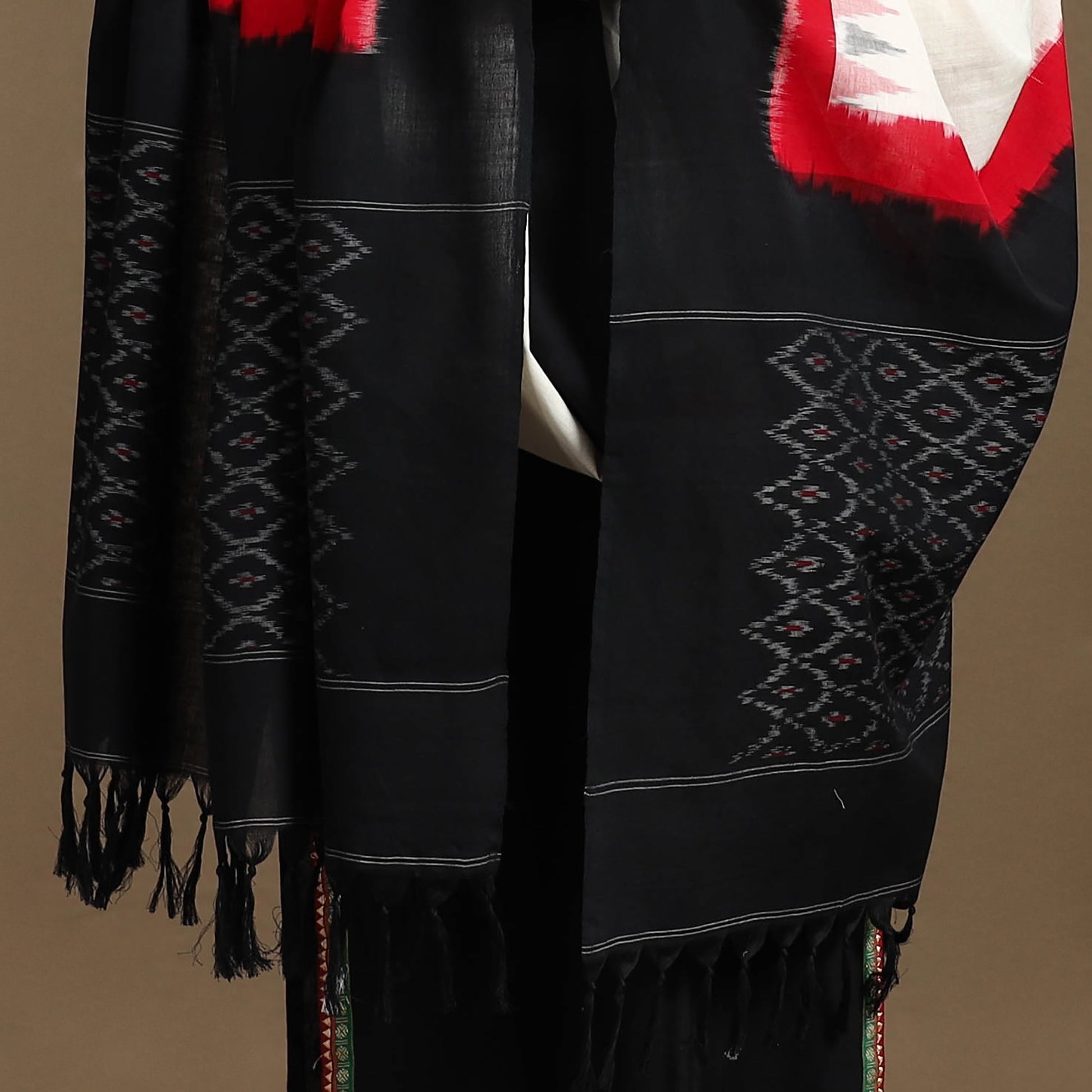 Black - Handloom Cotton Pochampally Ikat Dupatta 03