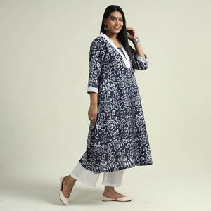 Blue - Hand Batik Printed Cotton Kurta with Palazzo Set
