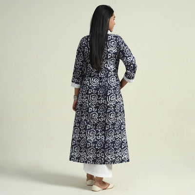 Blue - Hand Batik Printed Cotton Kurta with Palazzo Set