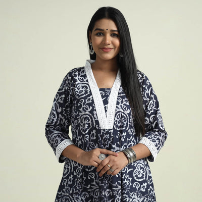 Blue - Hand Batik Printed Cotton Kurta with Palazzo Set