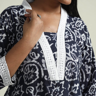 Blue - Hand Batik Printed Cotton Kurta with Palazzo Set