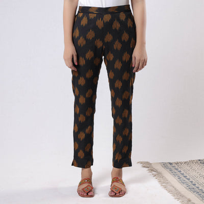 Black - iTokri Casuals - Pochampally Ikat Cotton Tapered Casual Pant for Women