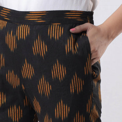 Black - iTokri Casuals - Pochampally Ikat Cotton Tapered Casual Pant for Women