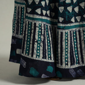 Blue - Hand Batik Printed Running Stitch Cotton Long Skirt 83