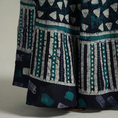 Blue - Hand Batik Printed Running Stitch Cotton Long Skirt 83