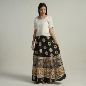 Black - Hand Batik Printed Running Stitch Cotton Long Skirt 84