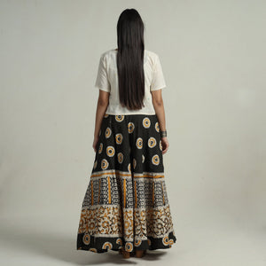 Black - Hand Batik Printed Running Stitch Cotton Long Skirt 84