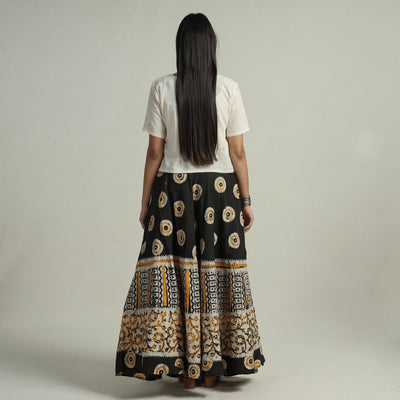 Black - Hand Batik Printed Running Stitch Cotton Long Skirt 84