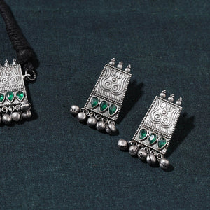Antique Silver Finish Oxidised Brass Base Choker Necklace Set