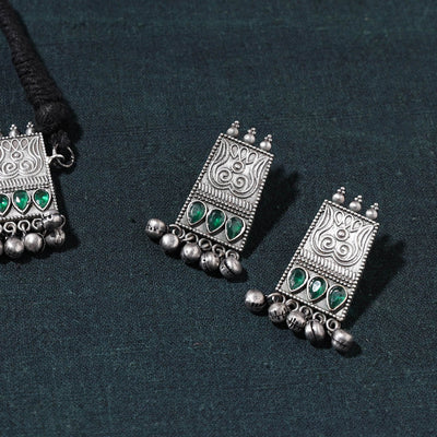 Antique Silver Finish Oxidised Brass Base Choker Necklace Set