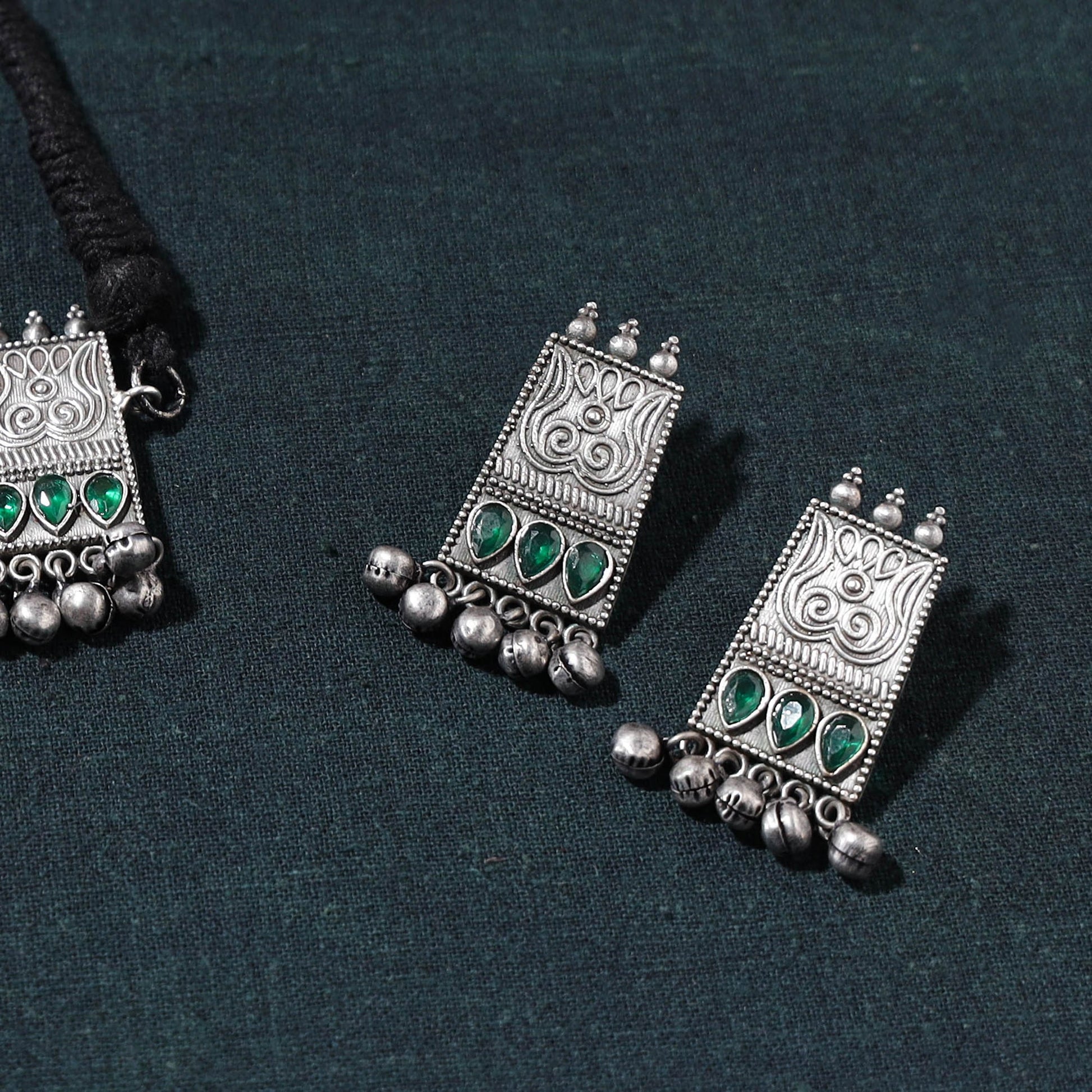 Antique Silver Finish Oxidised Brass Base Choker Necklace Set