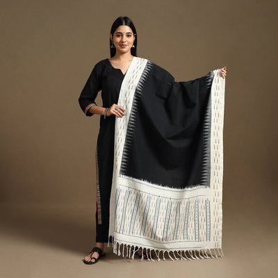 Black - Handloom Cotton Pochampally Ikat Dupatta 11