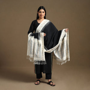 Black - Handloom Cotton Pochampally Ikat Dupatta 11