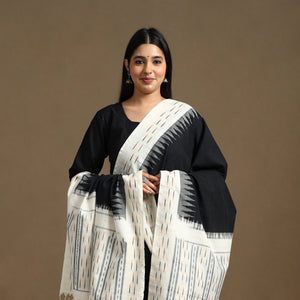 Black - Handloom Cotton Pochampally Ikat Dupatta 11