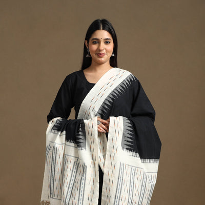 Black - Handloom Cotton Pochampally Ikat Dupatta 11