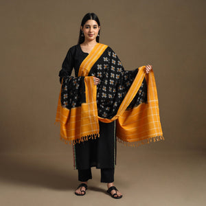 Black - Handloom Cotton Pochampally Ikat Dupatta 12