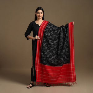 Black - Handloom Cotton Pochampally Ikat Dupatta 14