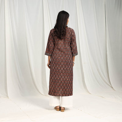 Brown -  Block Printed Cotton Straight Ajrakh Kurta 01