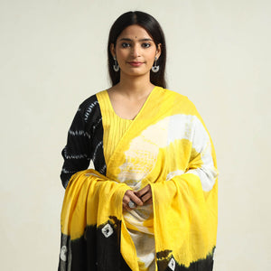 Black - Shibori Tye-Dye Mul Cotton Kurta with Palazzo & Dupatta Set
