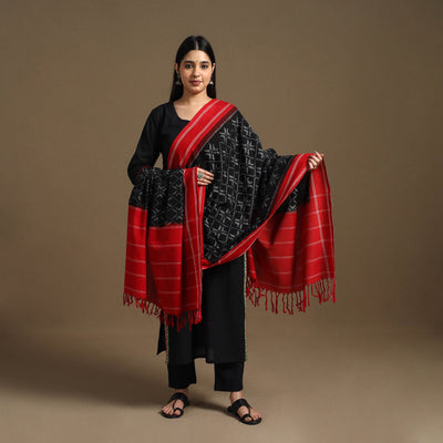 Black - Handloom Cotton Pochampally Ikat Dupatta 14