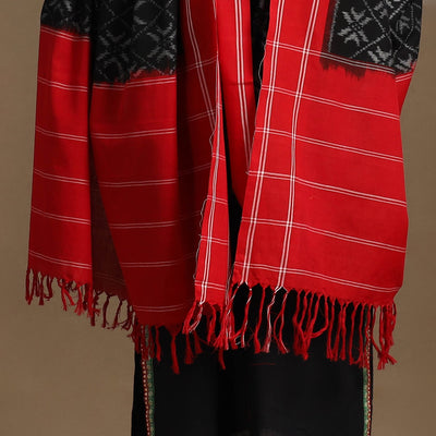 Black - Handloom Cotton Pochampally Ikat Dupatta 14