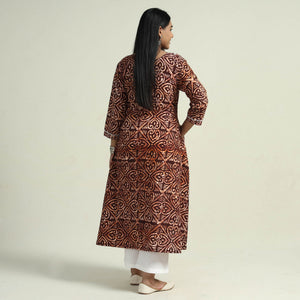 Brown - Hand Batik Printed Cotton Kurta with Palazzo Set
