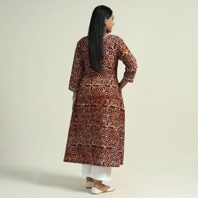 Brown - Hand Batik Printed Cotton Kurta with Palazzo Set