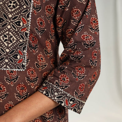 Brown -  Block Printed Cotton Straight Ajrakh Kurta 01