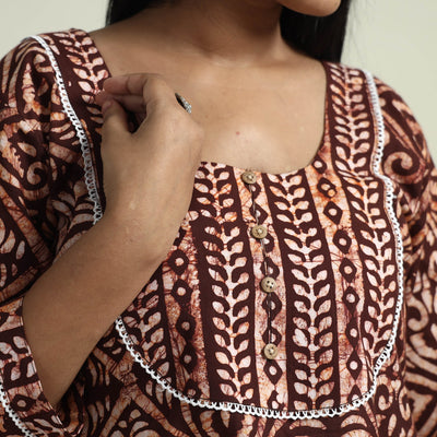 Brown - Hand Batik Printed Cotton Kurta with Palazzo Set