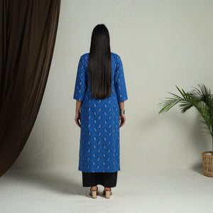 Blue - Block Print Handwoven Cotton Straight Mangalagiri Kurta 12
