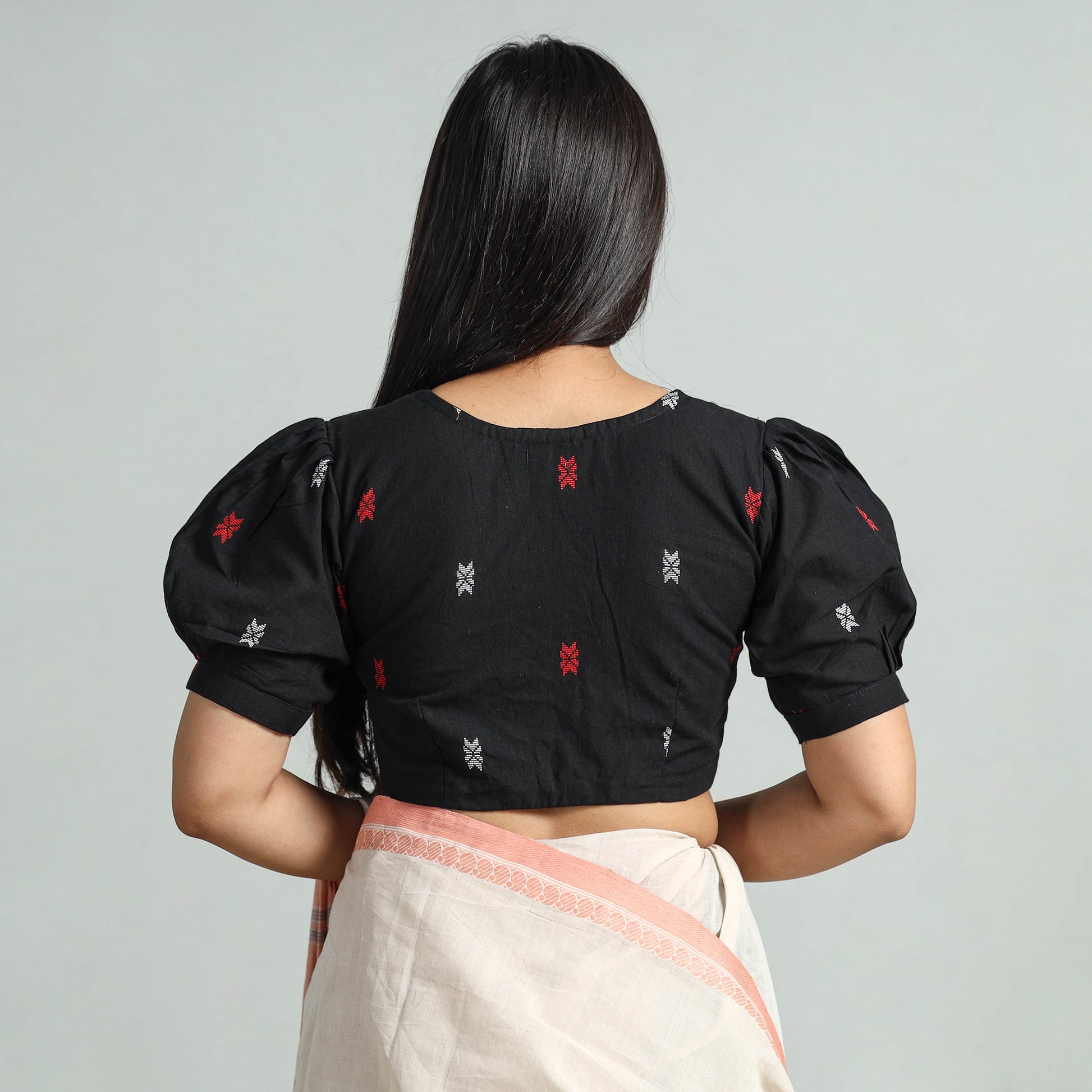 Black - Jacquard Weave Cotton Stitched Blouse 11