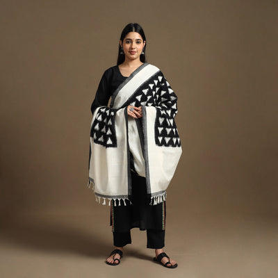Black - Handloom Cotton Pochampally Ikat Dupatta 17