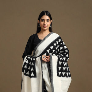 Black - Handloom Cotton Pochampally Ikat Dupatta 17