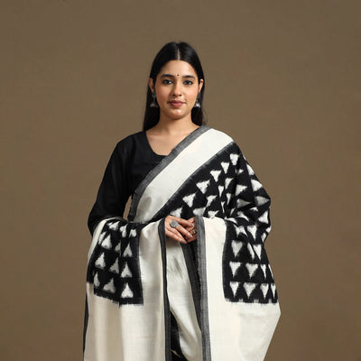 Black - Handloom Cotton Pochampally Ikat Dupatta 17